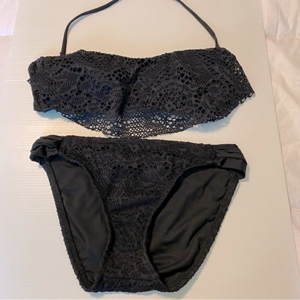 Mossimo Black mesh crochet Swimsuit bathing Suit bikini 2 piece - S
